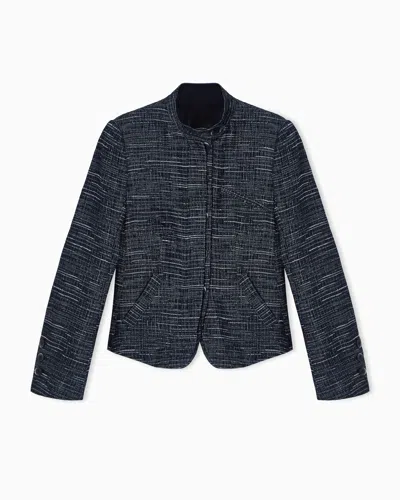 Emporio Armani Guru Collar Jacket In Denim-effect Tweed In Metallic