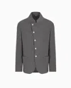 Emporio Armani Guru-collar Jacket With Off-centre Fastening In Bark-effect Armure Fabric In Gray