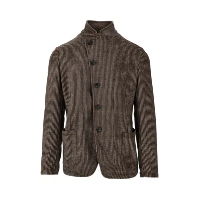 Emporio Armani Guru Collar Printed Corduroy Jacket In Brown