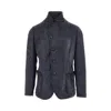 Emporio Armani Guru Collar Printed Corduroy Jacket In Blue