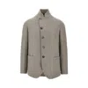 Emporio Armani Guru Collar Wool Blend Jacket In Gray