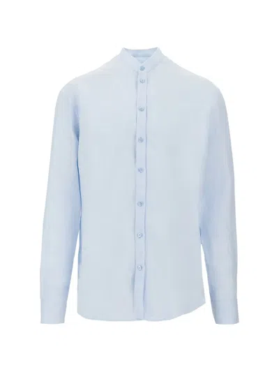 Emporio Armani Guru-collar Long-sleeve Shirt In Blue