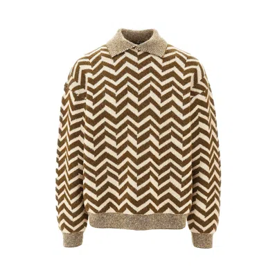 Emporio Armani Hair-blend Sweater With Chevron Motif In Green