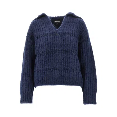 Emporio Armani Hair Wool-blend Knitted Sweater In Blue