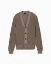 Emporio Armani Half Fisherman's Rib Lurex Knit Cardigan In Brown