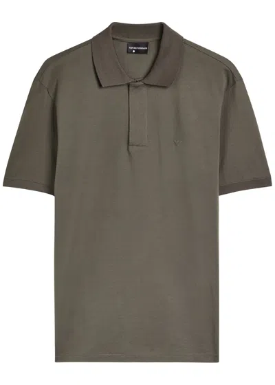 Emporio Armani Half-zip Cotton Polo Shirt In Gray