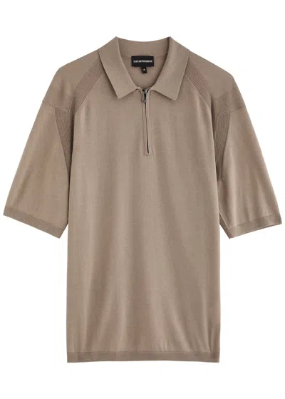 Emporio Armani Half-zip Jersey-knit Polo Shirt In Brown