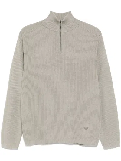 Emporio Armani Half-zip Jumper In Gray
