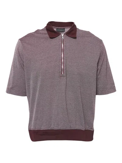 Pre-owned Emporio Armani Half-zip Patterned Polo Shirt In Red