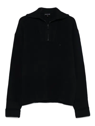 Emporio Armani Half Zip Turtle Neck Sweater In Black