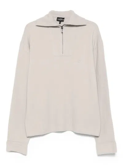 Emporio Armani Half Zip Turtle Neck Sweater Clothing In Neutral