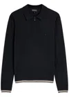 Emporio Armani Half-zip Wool-blend Polo Shirt In Black