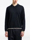 Emporio Armani Half-zip Wool-blend Polo Shirt In Black