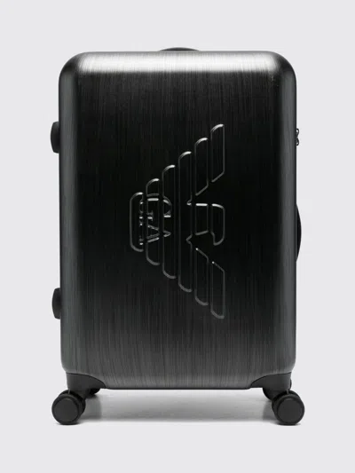 Emporio Armani Hardshell Abs Trolley With Monogram And Embossed Eagle Logo In Grey