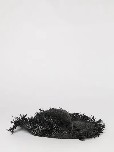 Emporio Armani Frayed-edge Woven-raffia Hat In Black