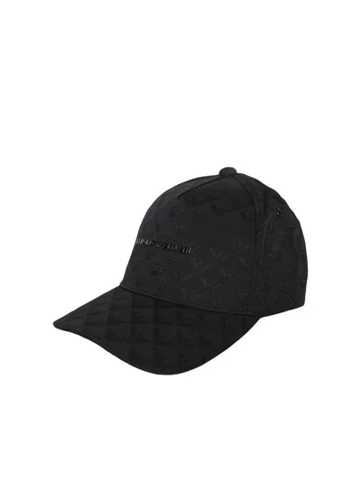 Emporio Armani Fabric Baseball Cap With Jacquard Monogram In Black