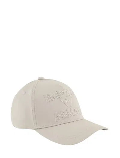 Emporio Armani White Logo Baseball Cap In Silver Lining