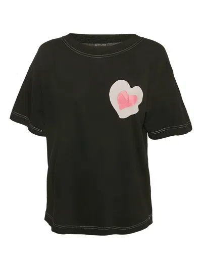 Pre-owned Emporio Armani Heart-appliqué Cotton T-shirt In Black