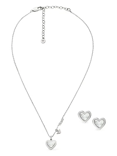 Emporio Armani Heart-shaped Pendant Necklace Set In Silver