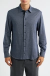 Emporio Armani Heathered Knit Cotton Button-up Shirt In Blue