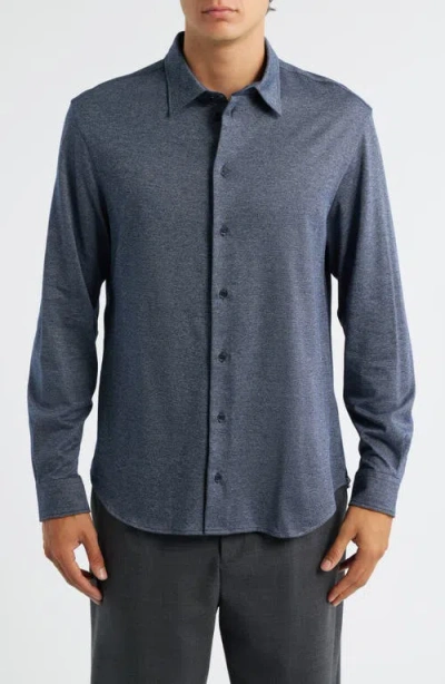 EMPORIO ARMANI EMPORIO ARMANI HEATHERED KNIT COTTON BUTTON-UP SHIRT