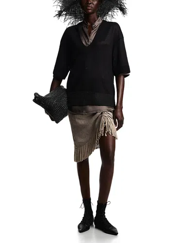 Emporio Armani Heavy Canvas Fringe Trim Linen Skirt In Brown