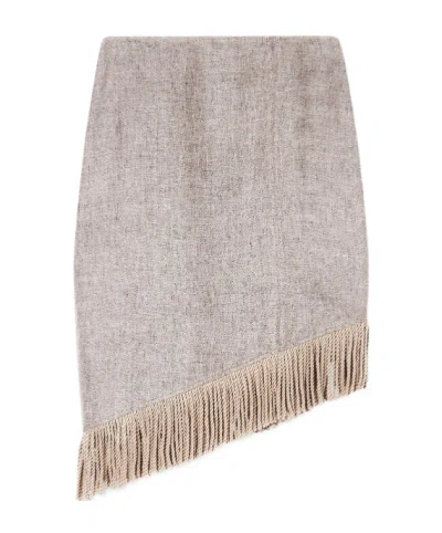 Emporio Armani Heavy Linen Canvas Midi Skirt In Multi