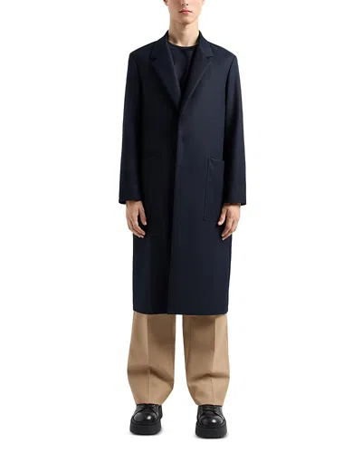 Emporio Armani Heavyweight Gabardine Trench Coat In Solid Blue