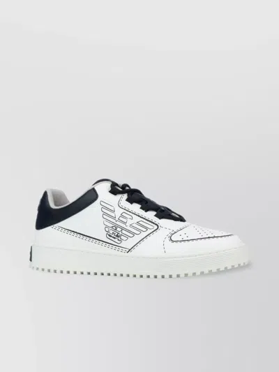 Emporio Armani Heel Tab Sneakers Round Toe Rubber Sole In White