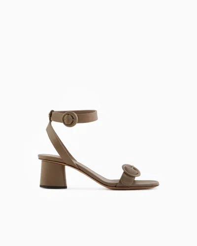 Emporio Armani Heeled Sandals With Leather Double Strap In Brown