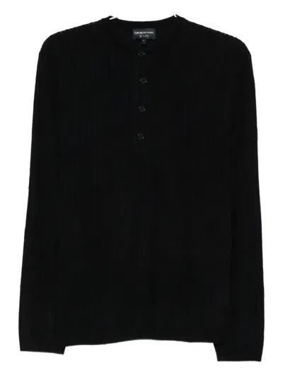 Emporio Armani Henley Ribbed Sweater In Black