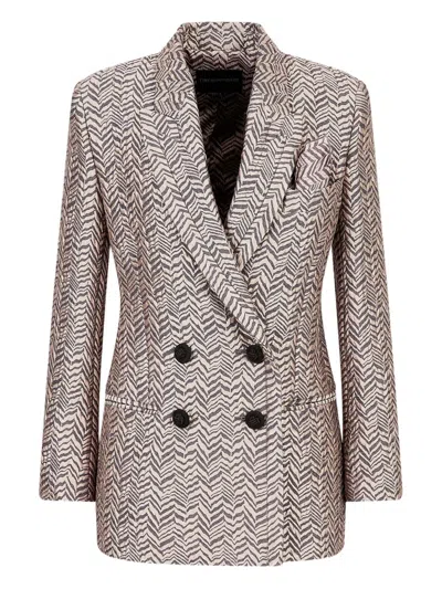 Emporio Armani Herringbone Double-breasted Blazer In Black