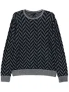 Emporio Armani Official Store Icon Virgin-wool Jumper With Two-tone Jacquard Chevron Motif In Blue