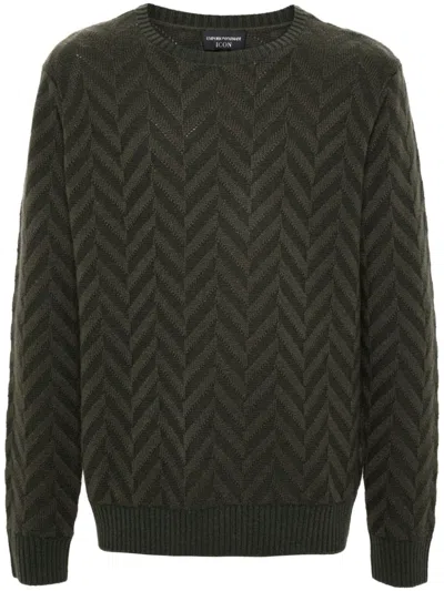 Emporio Armani Herringbone-pattern Sweater In Military