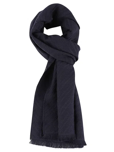 Emporio Armani Herringbone Pattern Virgin Wool Scarf In Blue
