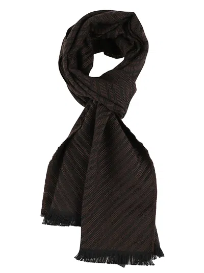 Emporio Armani Herringbone Pattern Virgin Wool Scarf In Brown