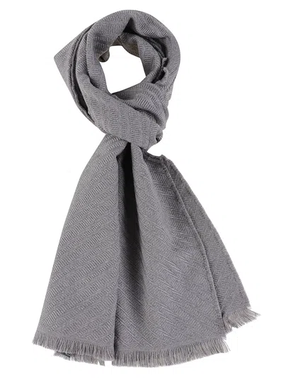 Emporio Armani Herringbone Pattern Virgin Wool Scarf In Gray