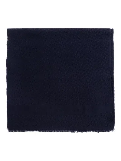 EMPORIO ARMANI HERRINGBONE-PATTERN WOOL SCARF