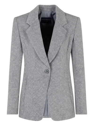 Emporio Armani Viscose And Wool Blend Chevron Blazer In Gray