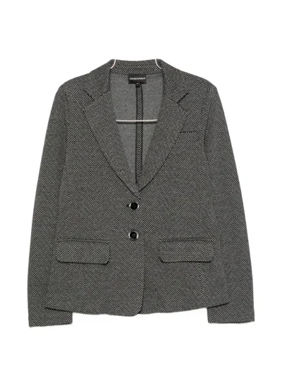 Emporio Armani Cotton Single Breasted Jacket Houndstooth Lapels Pockets In Gray