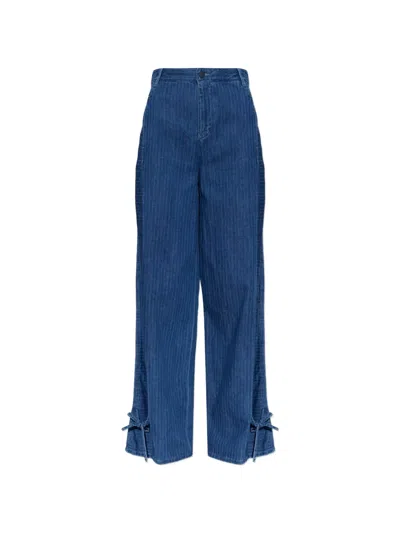 Emporio Armani Herringbone-pattern Tie-fastening Jeans In Blue