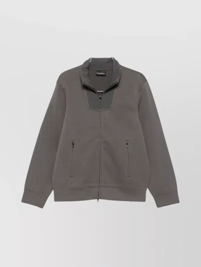 EMPORIO ARMANI HIGH COLLAR ZIPPED KNIT SWEATSHIRT WITH POCKETS