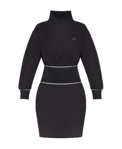 Emporio Armani High-neck Contrast-waist Dress In Black