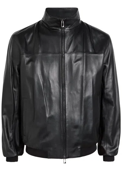 Emporio Armani High-neck Leather Jacket In Black