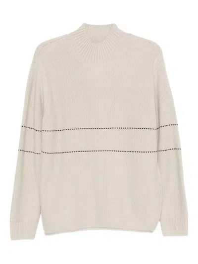 Emporio Armani High-neck Striped Sweater In Neutral