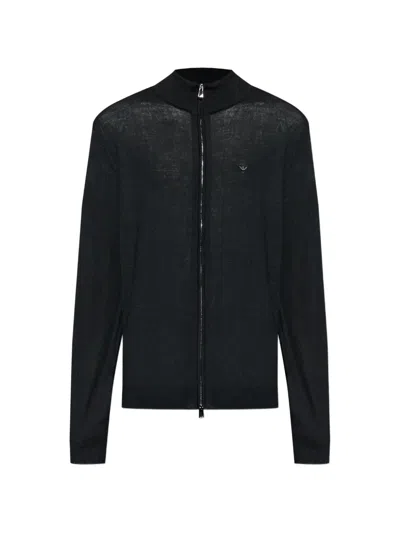 Emporio Armani Wool Cardigan High Neck Long Sleeves In Black