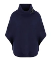 Emporio Armani Womens Virgin Wool Blend Buckle Poncho Sweater In Black