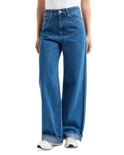 Emporio Armani High Rise Wide Leg Jeans In Medium Blue
