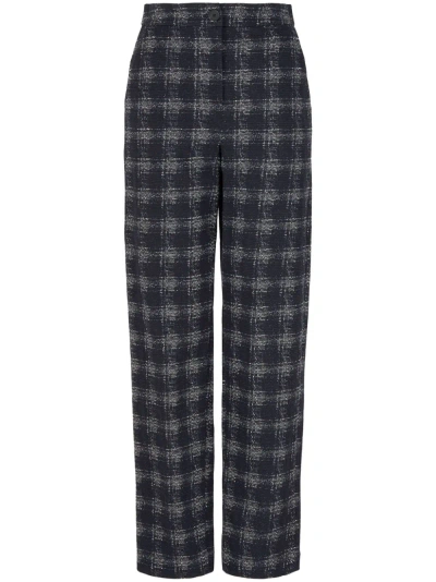 Emporio Armani Tweed Straight-leg Trousers In Navy