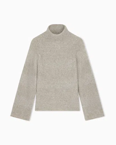 Emporio Armani High-neck Plain And Reverse Knit Sweater In Alpaca And Wool In Gray
